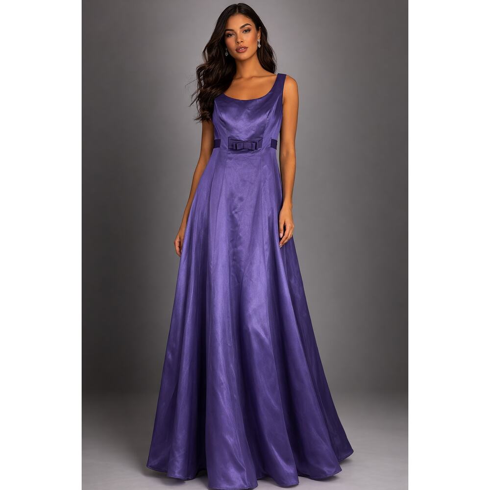 Davids Bridal Purple Bridesmaid Empire Waist Dress Satin Bow Formal Gown Size 12 - Picture 12 of 12